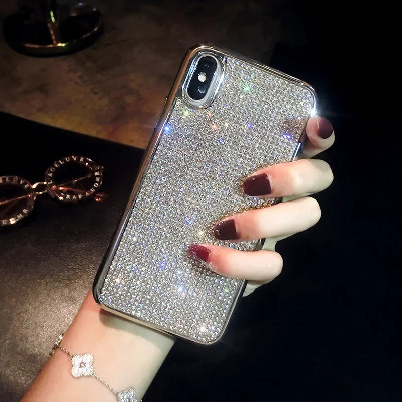 Silver full diamond silicone phone case with crystal rhinestones for iPhone models