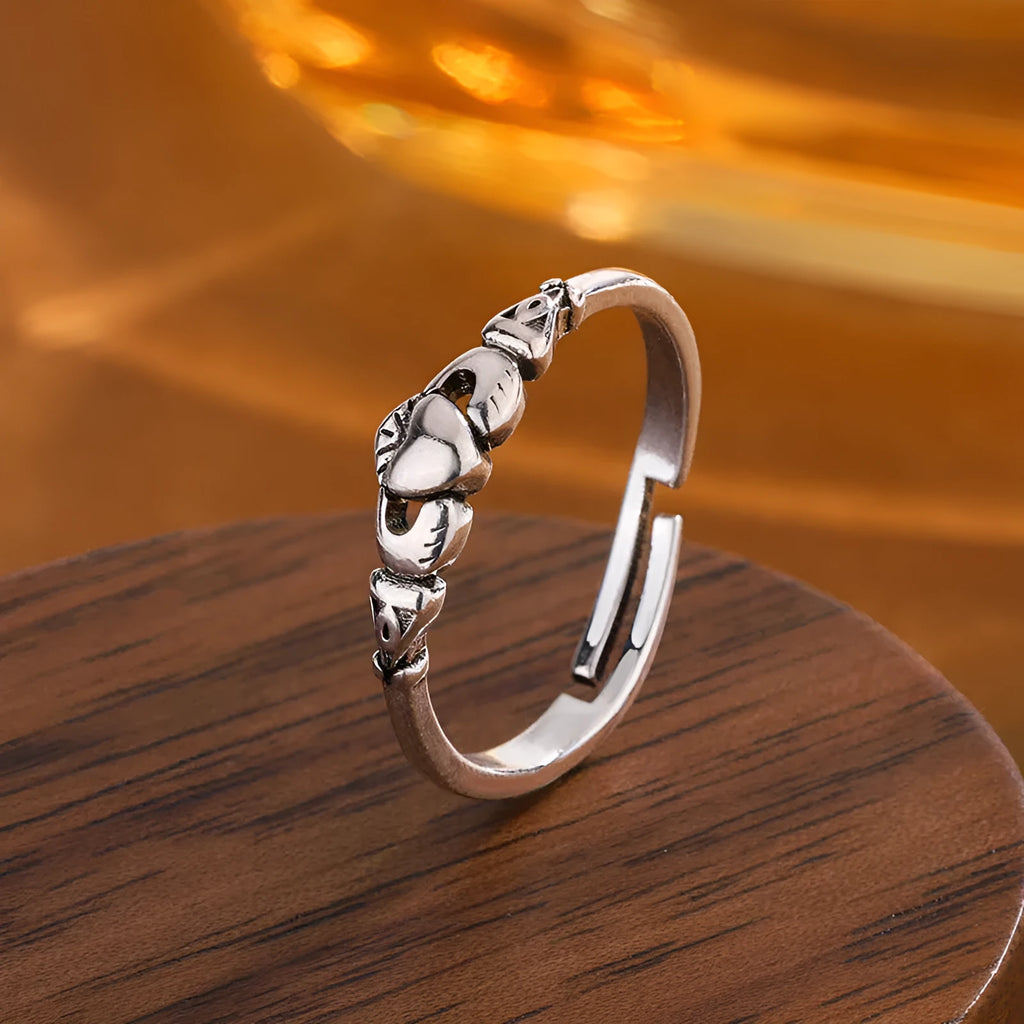 Personalised copper open ring for women with heart shape design in retro silver colour