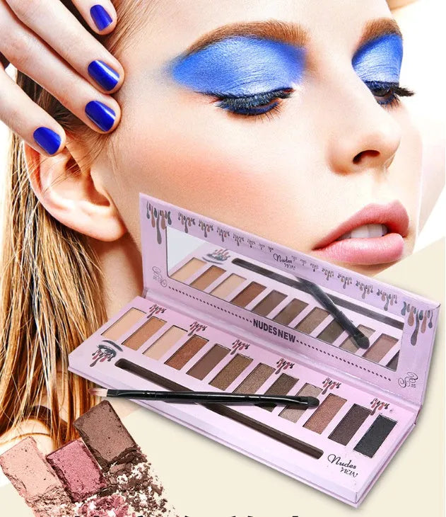 Kelly 12 colour matte eyeshadow palette in compact case with multiple neutral shades visible