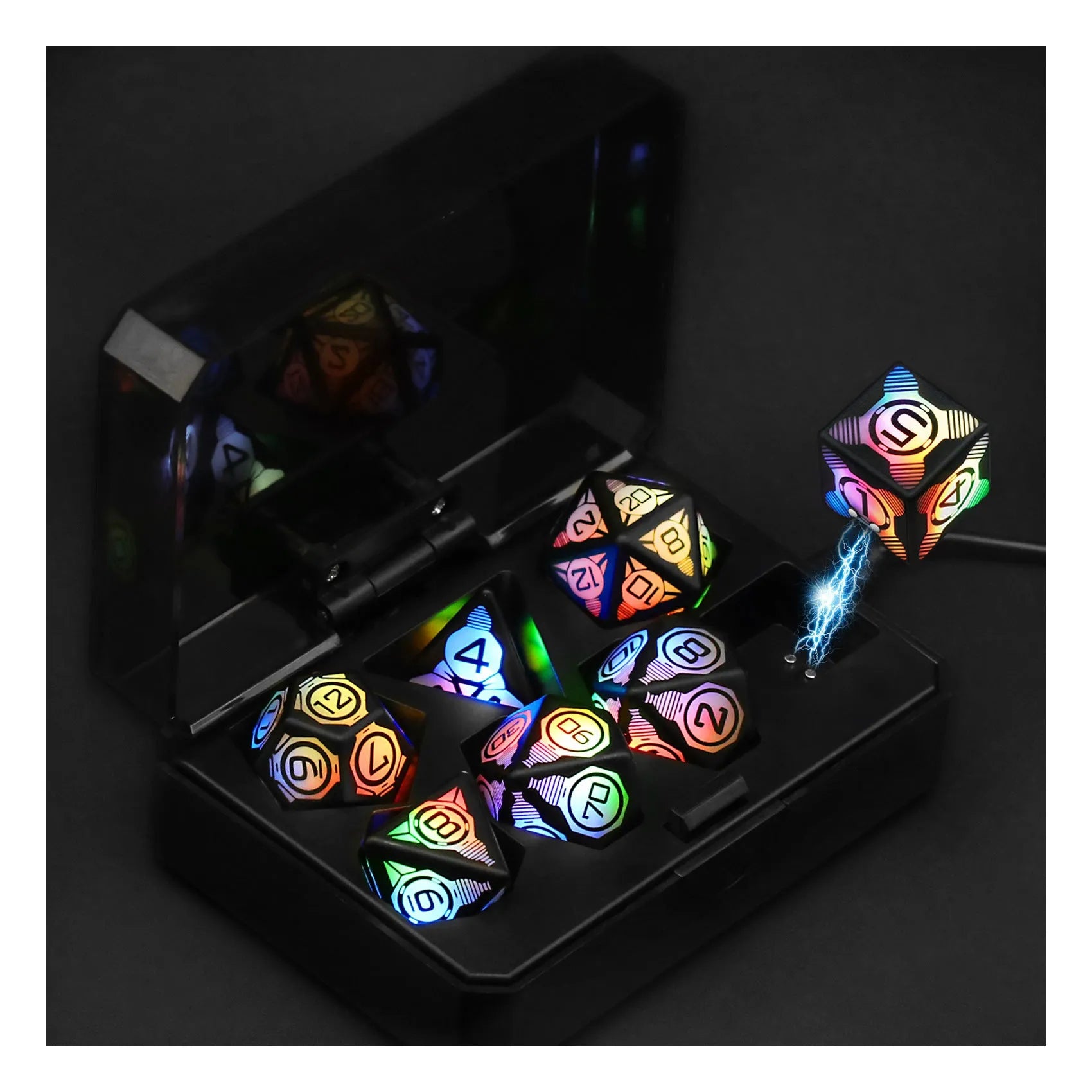 Charging luminous dice chip LED set with USB rechargeable, ABS plastic, 13x9x4cm, available in Colourful White Flash