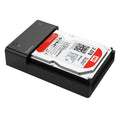 Black universal SATA hard drive enclosure for 2.5 and 3.5 inch drives with USB cable.