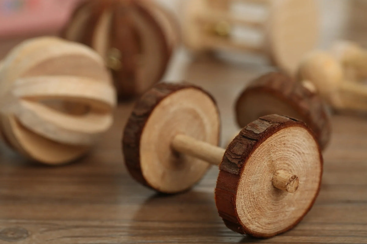 Natural wooden toy set for small pets with natural logs, suitable for hamsters, birds, and rabbits