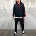 Men's Hooded Striped Sweater Suit Polyester Jogging Cycling Hiking Running Camping Sports Set Black White Army Green Wine Red Dark Grey M L XL 2XL 3XL