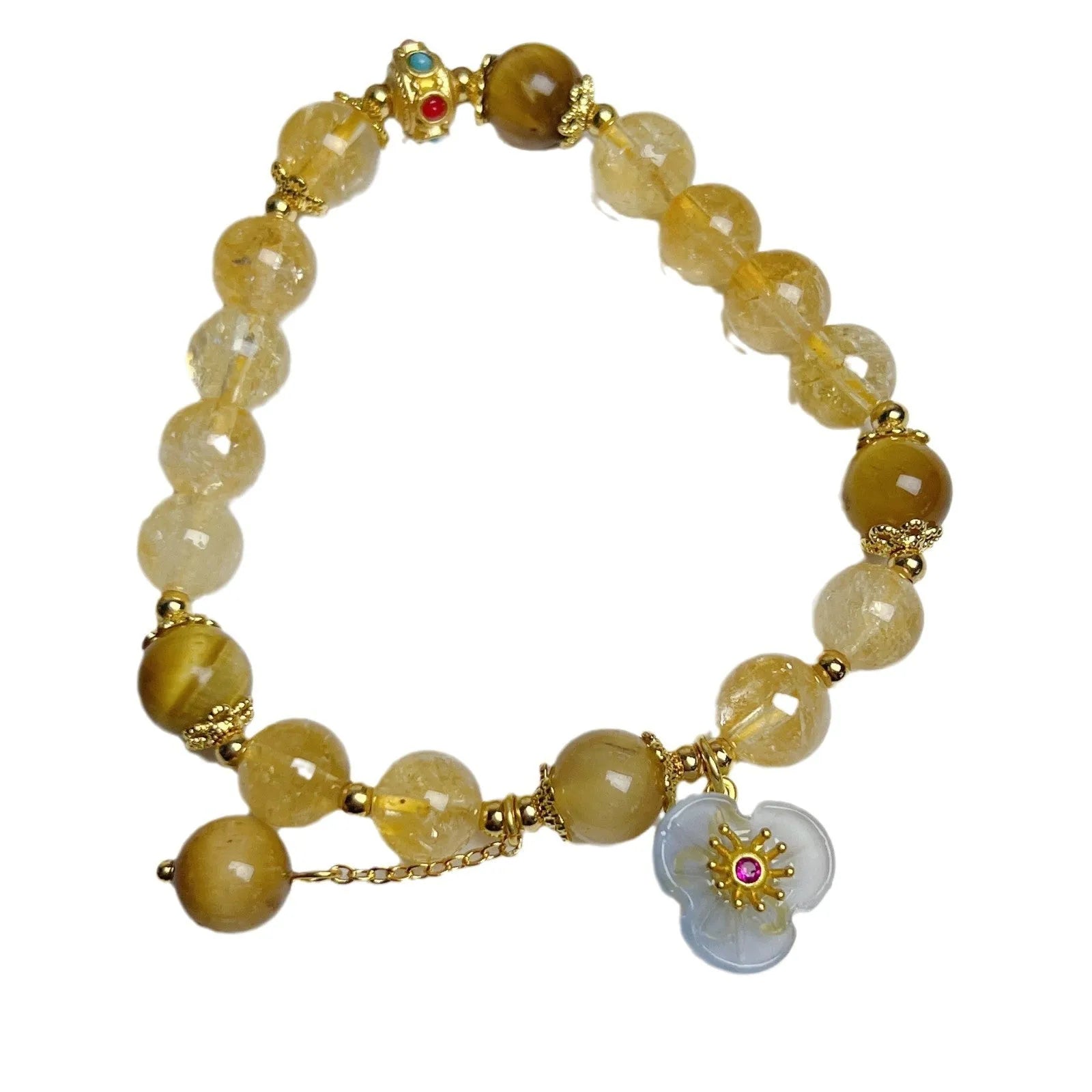 Yellow citrine crystal bracelet with flower tassel decoration for women