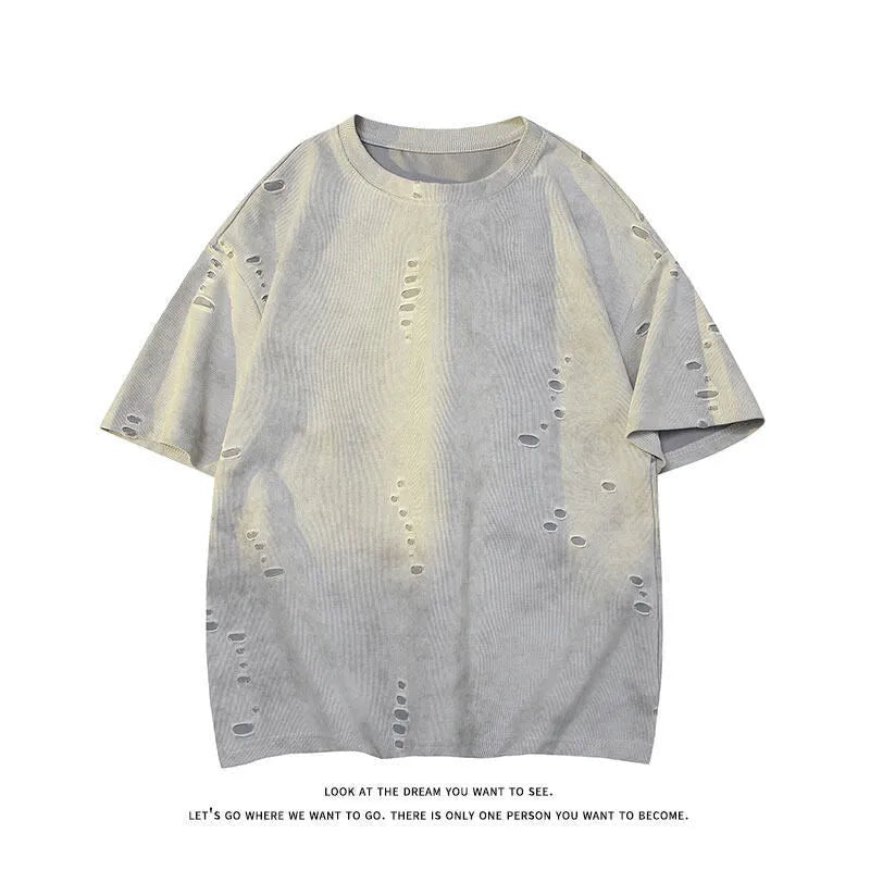 Men's grey cotton blend casual t-shirt in loose fit with short sleeves