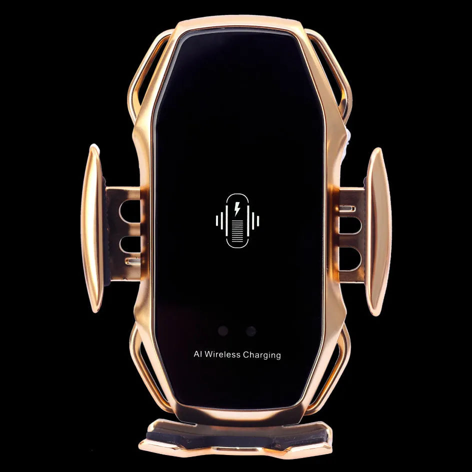 Car mobile phone holder with USB port in black, blue, gold, and red colour options.
