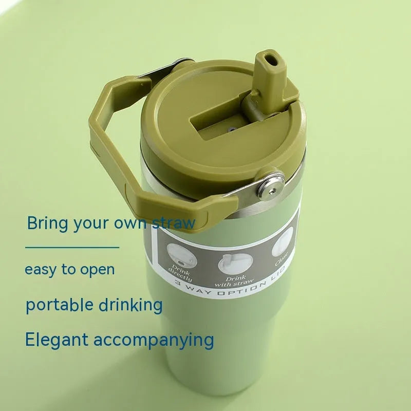 30oz stainless steel insulated travel cup with handle and sliding lid in multiple colour options