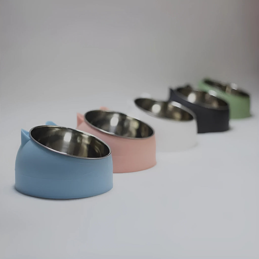 Cat Pet Food Bowl with 304 Stainless Steel Raised Design for Improved Posture Cervical Protection 200ml 400ml 800ml Options Available Black Blue Green Pink White Food Grade PC Material