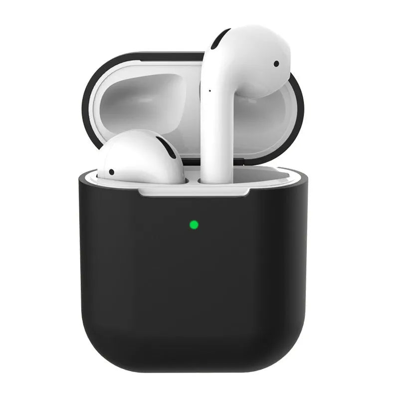 Silicone protective case for AirPods 2 shown in multiple colour options including black, blue, pink, and red.