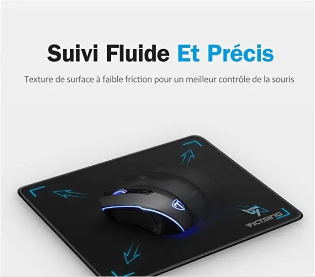 Black rough grain textured gaming mouse pad with 5mm thick rubber base measuring 270mm by 220mm