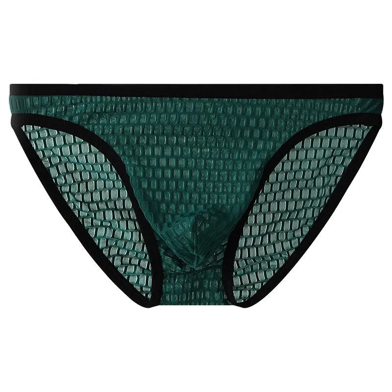 Men's low waist transparent lace underwear in white, black, green, light purple, or rose red