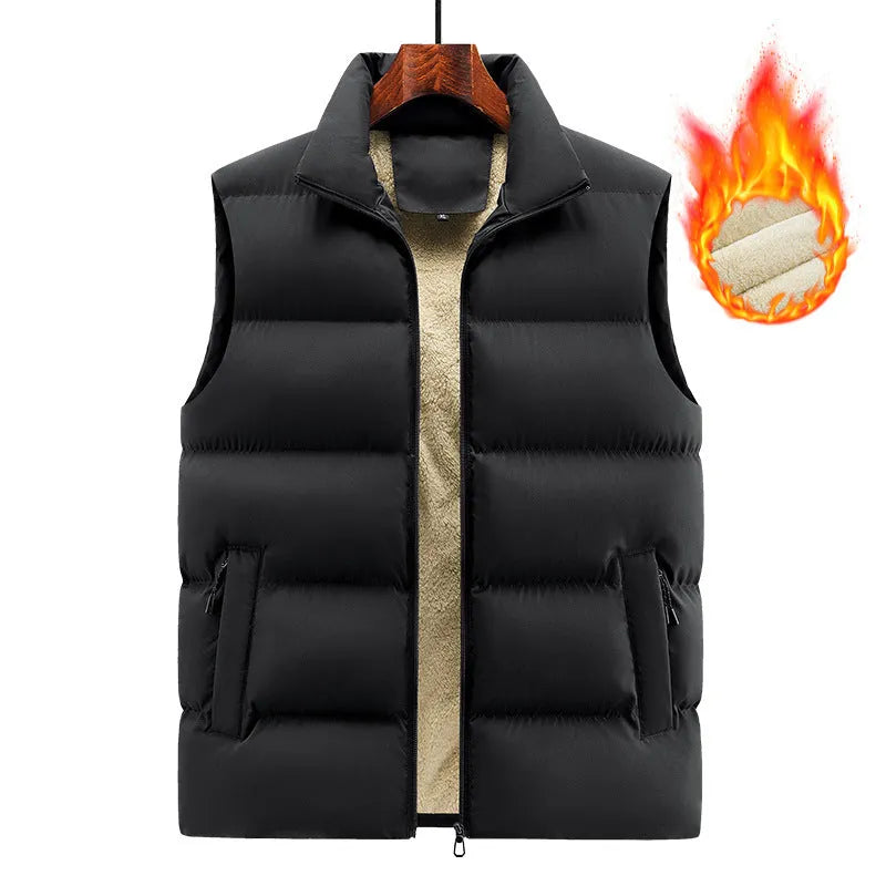 Men's striped lambswool vest in black, dark blue, or red with sleeveless waistcoat design