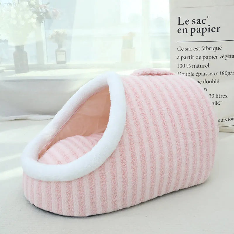Thickened three-dimensional cat nest bed in macaron design with soft cloth material