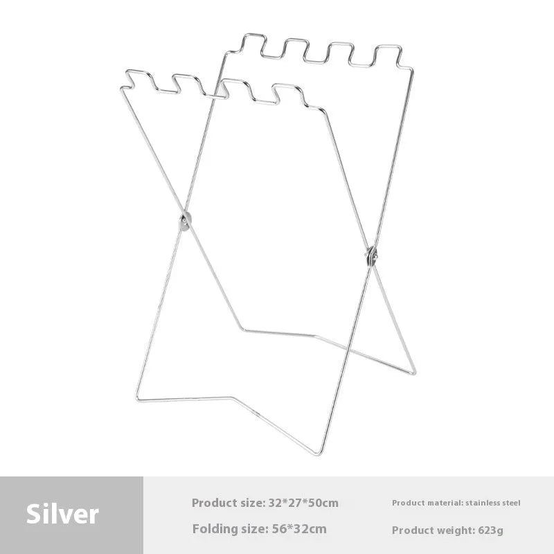 Stainless steel camping garbage bag bracket with folding design in black or silver colour