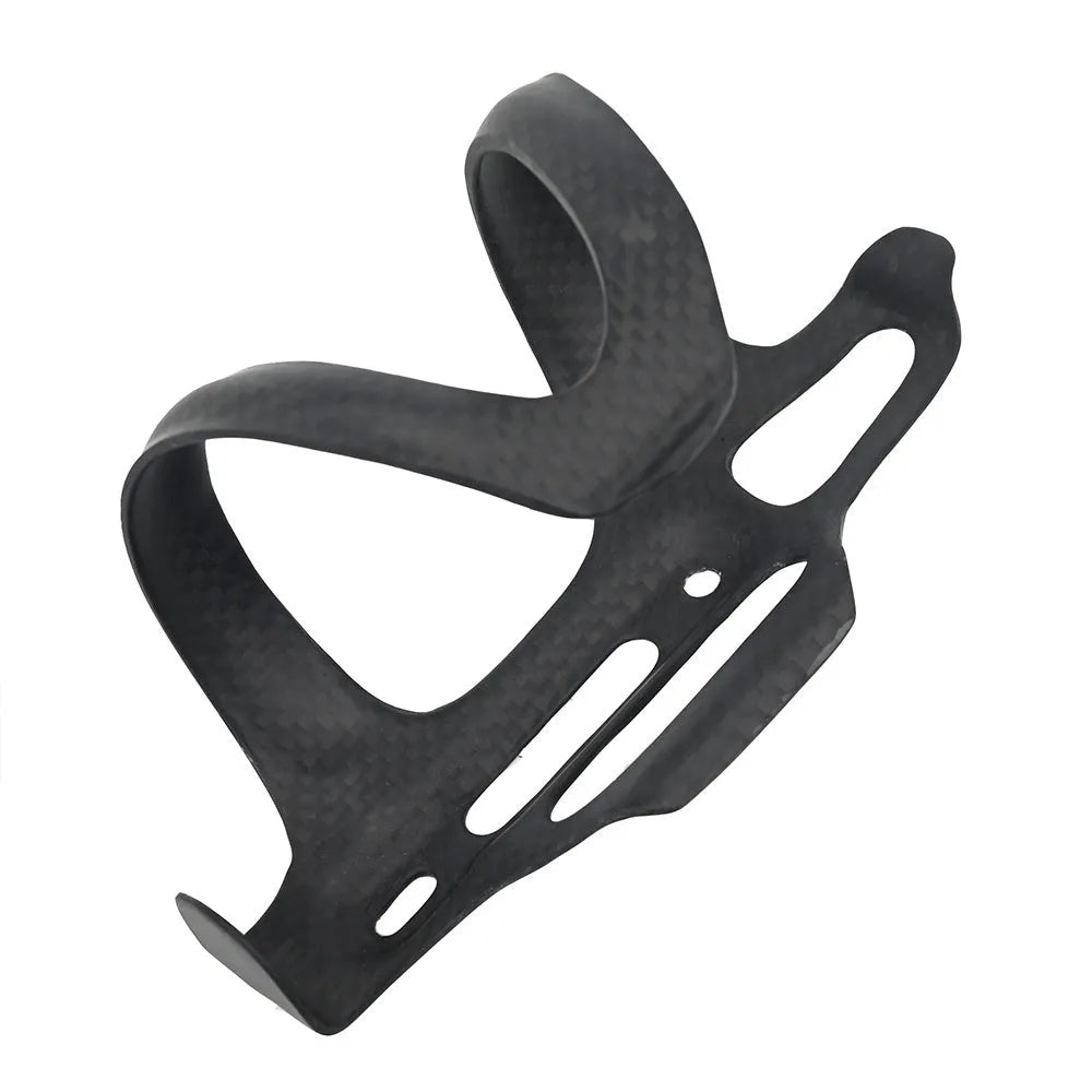 Black all-carbon fibre side-pull bicycle water bottle cage with 65mm mounting holes.