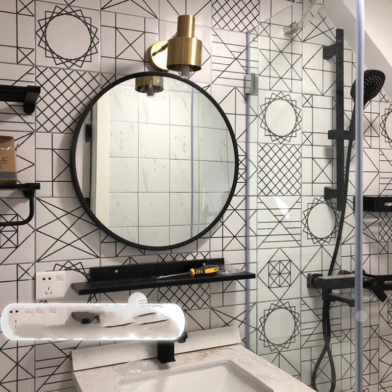 Round iron-framed bathroom wall mirror in black, gold, or white finish