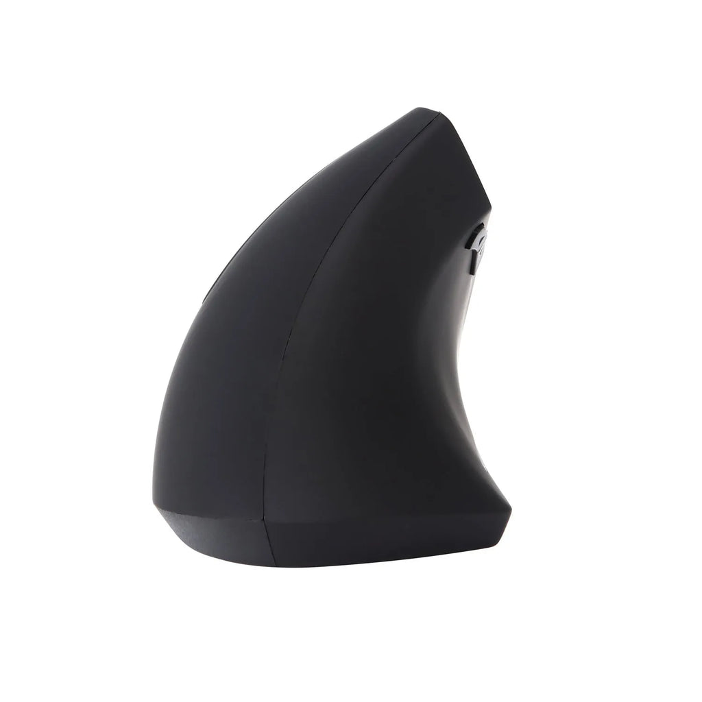 Left hand vertical wireless mouse in black ergonomic design with thumb buttons