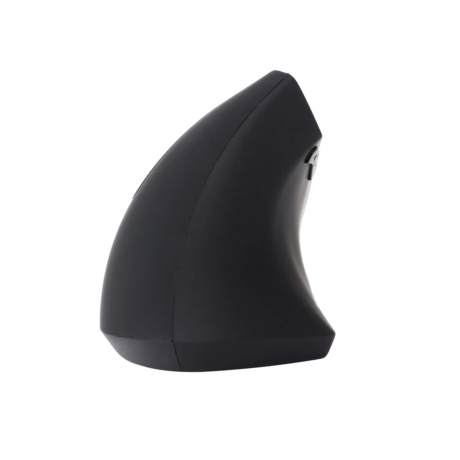 Left hand vertical wireless mouse in black ergonomic design with thumb buttons