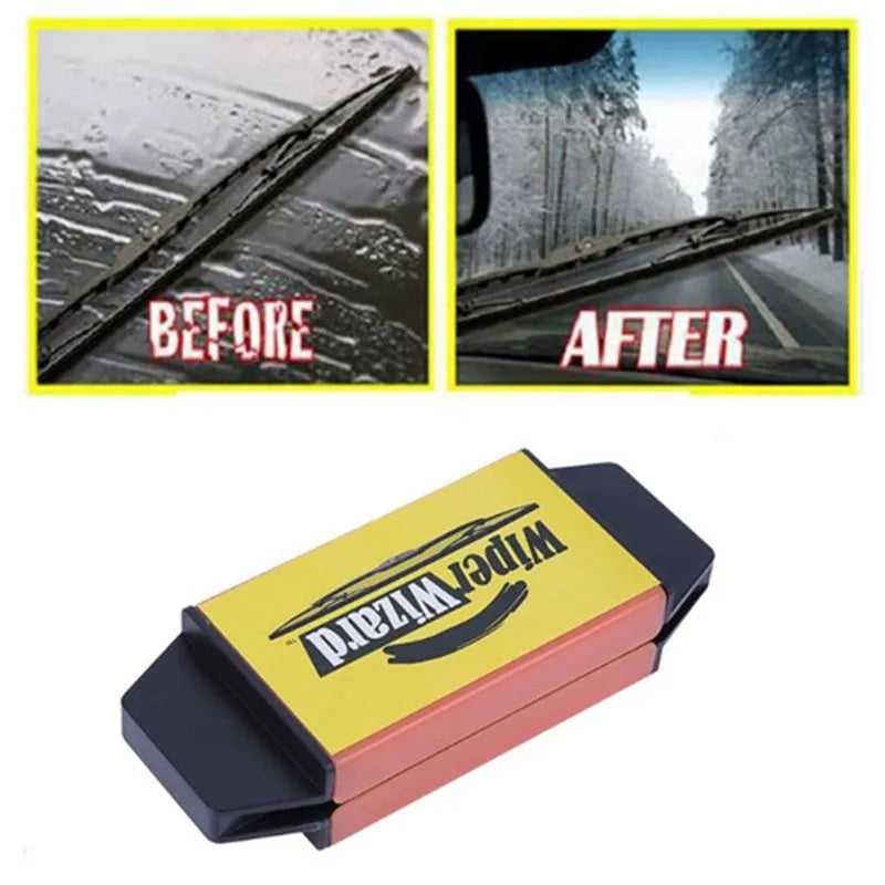 Wiper Wizard tool with microcrystals used to restore car wiper blades, includes microfiber cloth