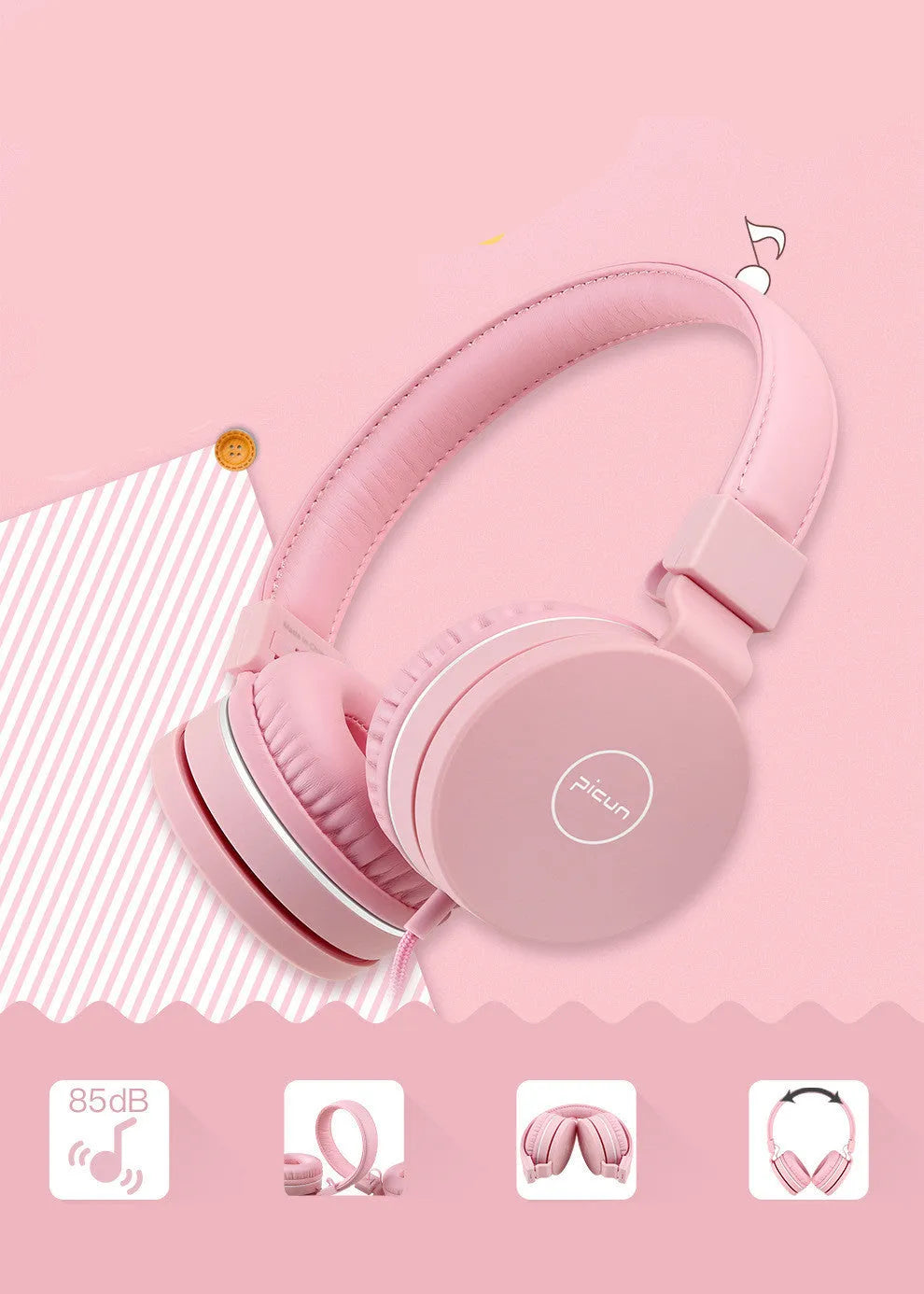 Bengoo C30 wired over-ear headphones with microphone in mint green colour with braided cable.