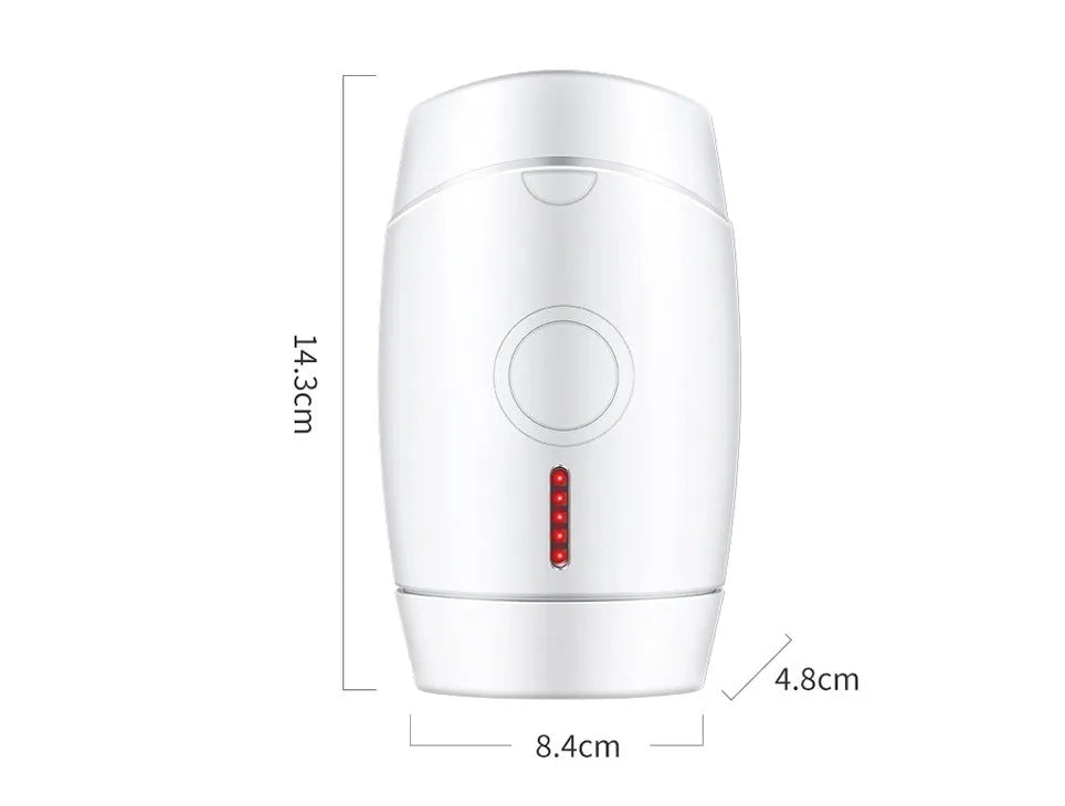 White home laser hair removal instrument unit showing compact handheld design and control panel.