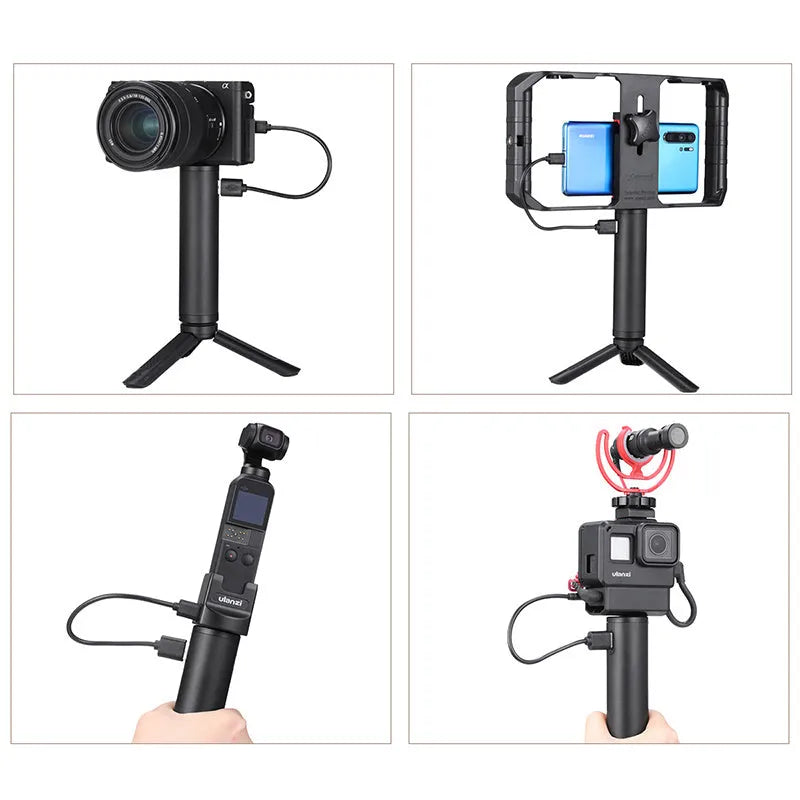 Black aluminium alloy portable power bank charging handle with integrated carry handle.