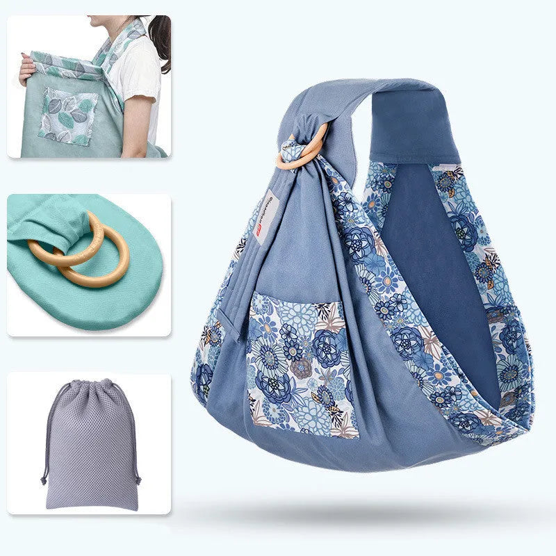 Adjustable baby wrap carrier sling shown in multiple colours, suitable for infants 0-36 months.