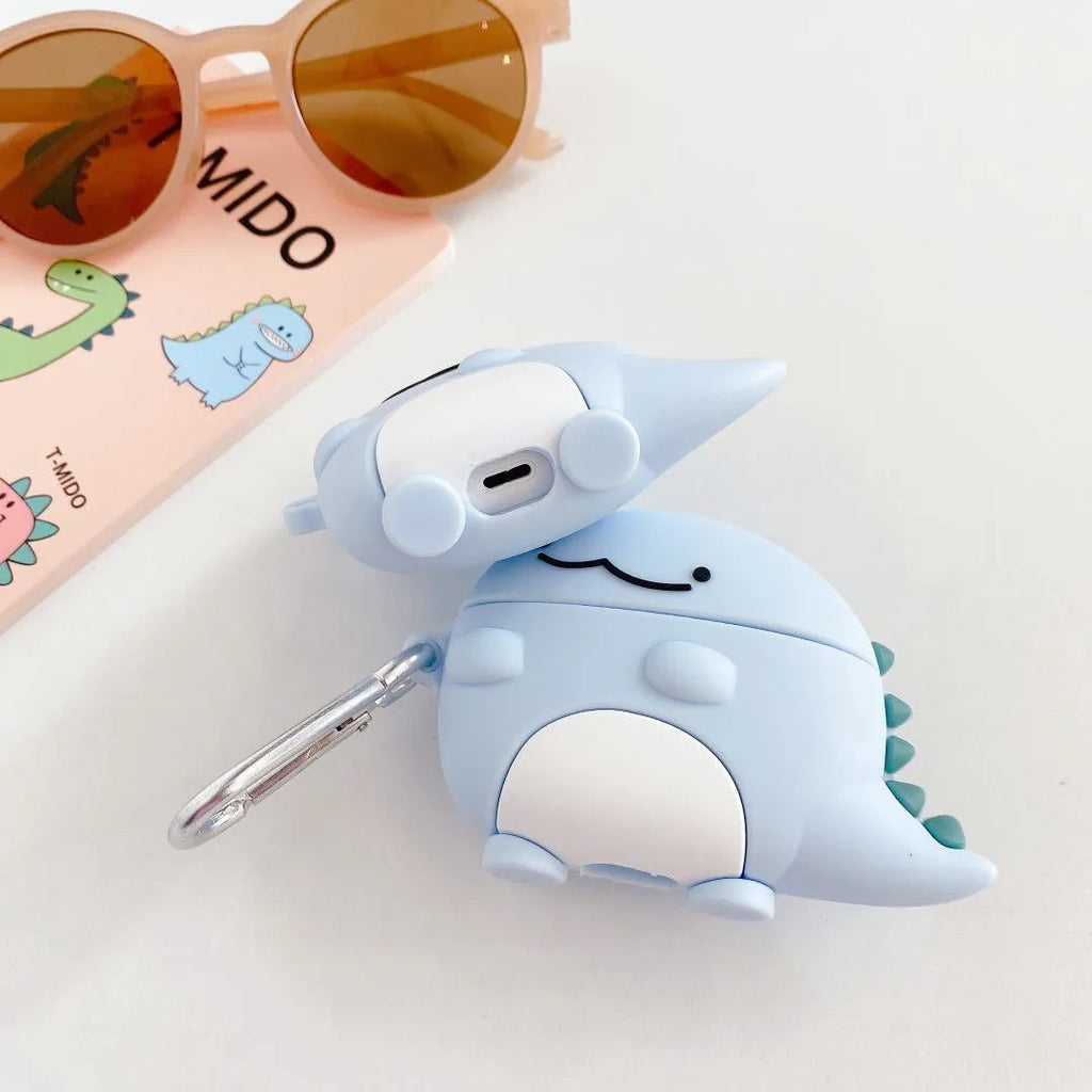 Blue silicone AirPods case with baby dragon design for Apple AirPods models 1, 2 and 3