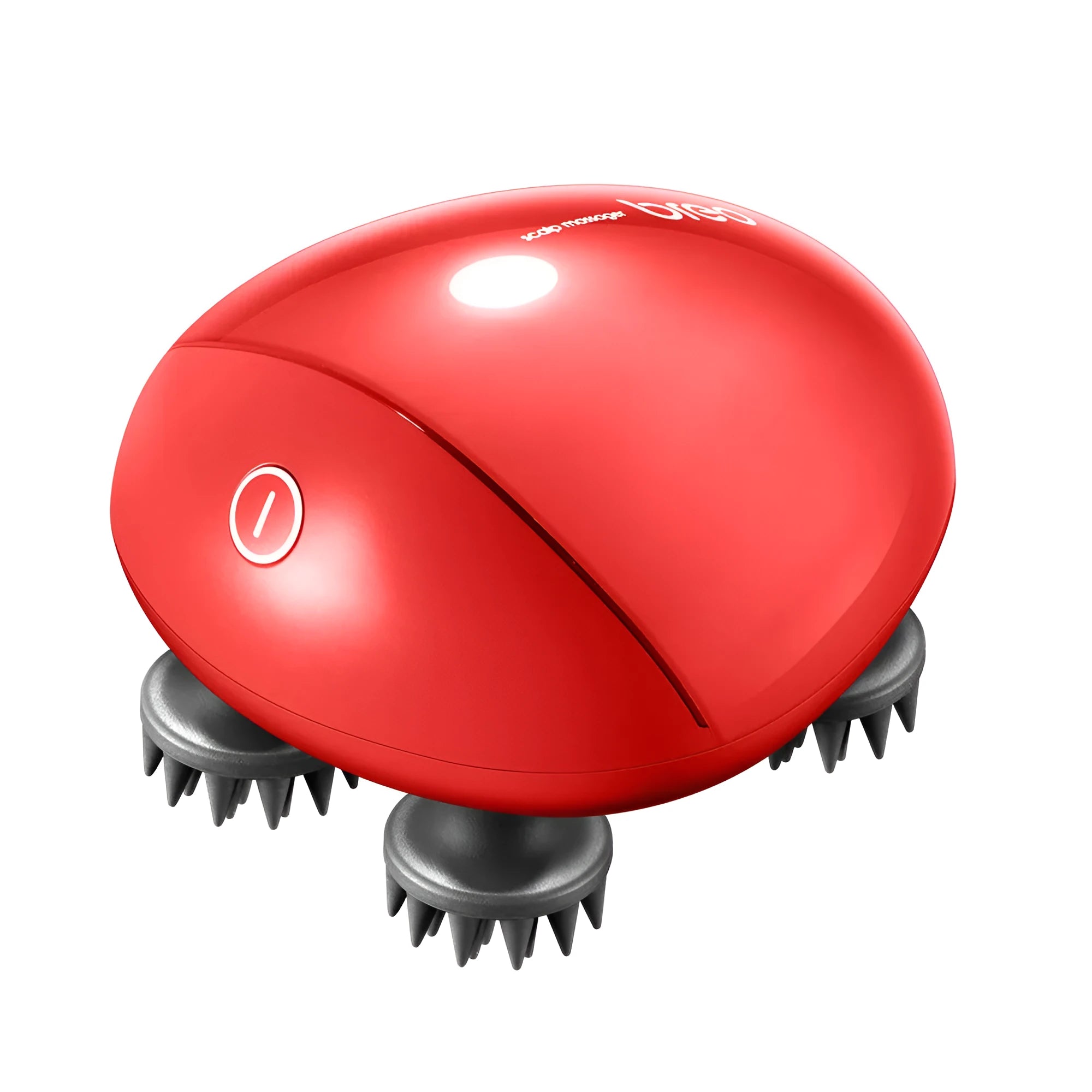 Red handheld electric scalp massager with USB cable connection