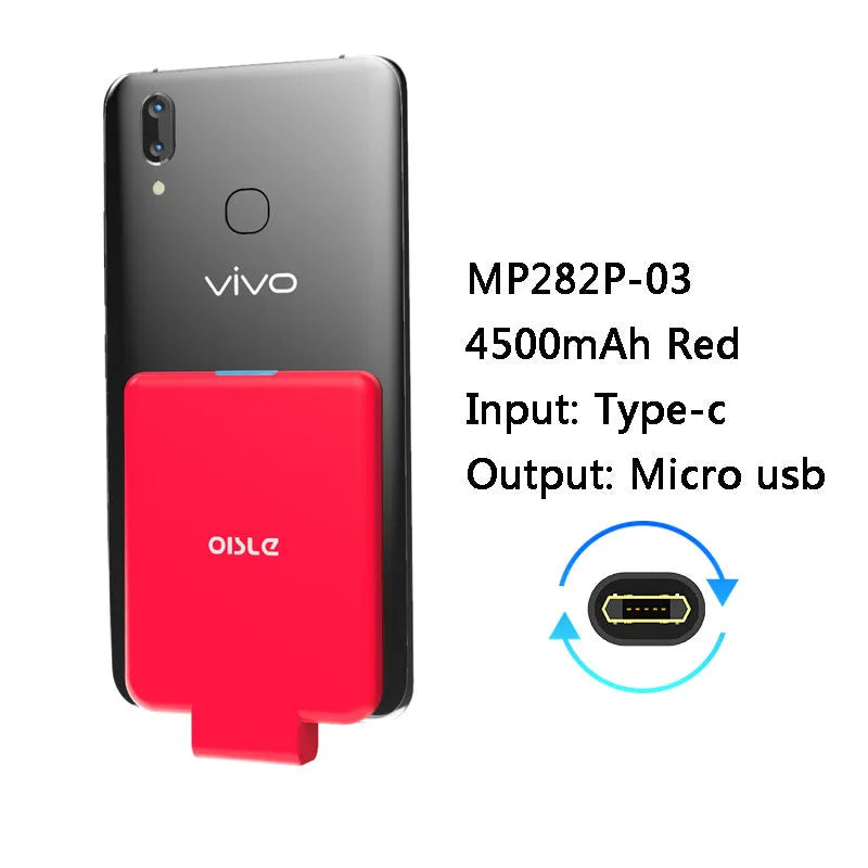 MP282P back clip battery in multiple colours showing 4500mAh capacity and thin 9mm profile