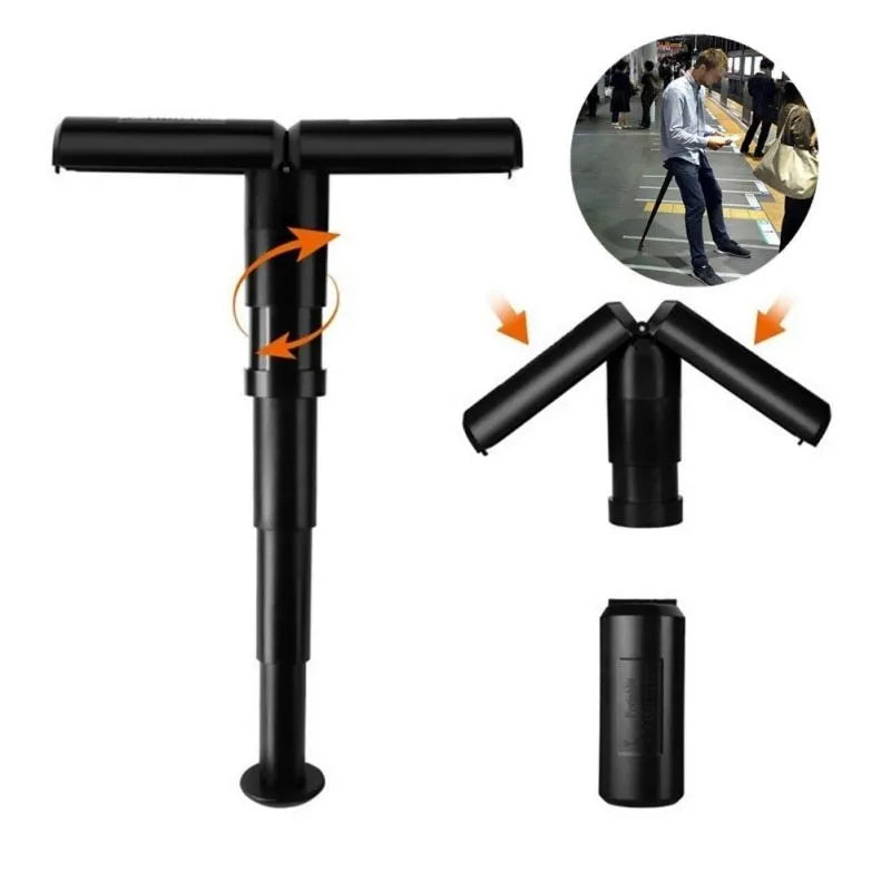Black lightweight folding camping stool with Oxford cloth seat and aluminium alloy frame, folded size 170 x 70 x 70mm