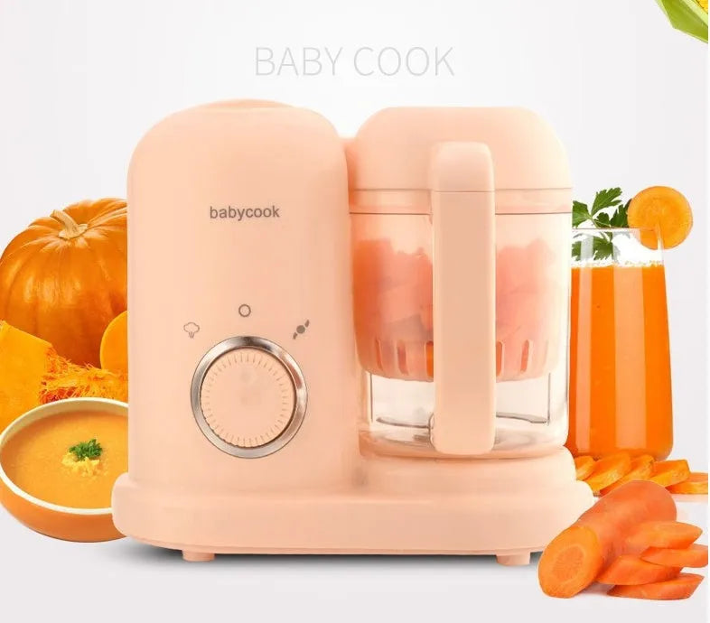 Baby food processor with steamer and blender functions in green or pink