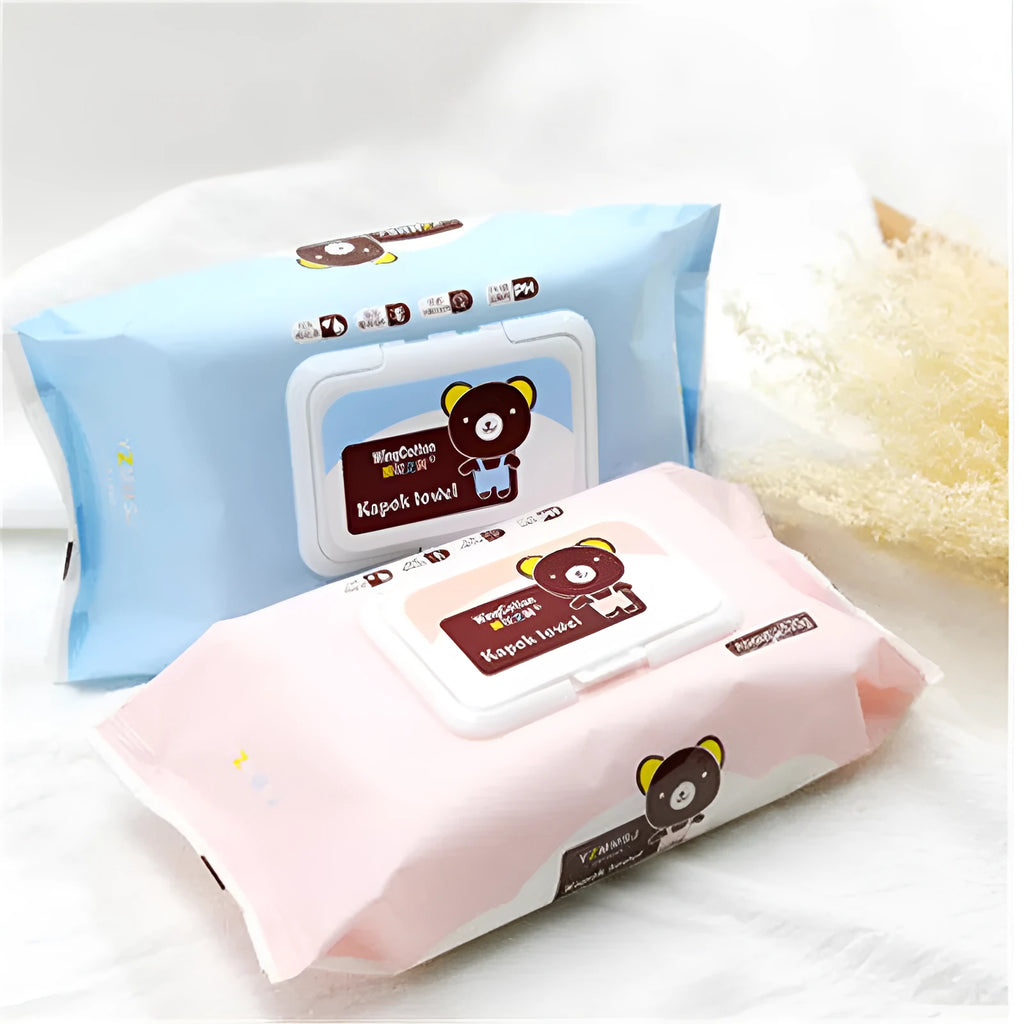 Blue pack of 68 baby wipes with lid, unscented kapok wipes for general cleaning