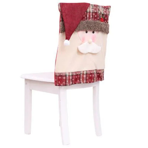 Christmas chair cover set with Santa Claus and snowman designs on dining chair