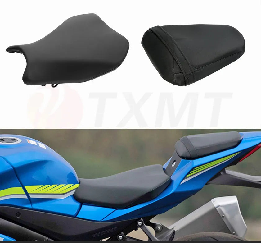 Large PU leather front and rear seat bags for a Suzuki GSXR1000 motorbike.