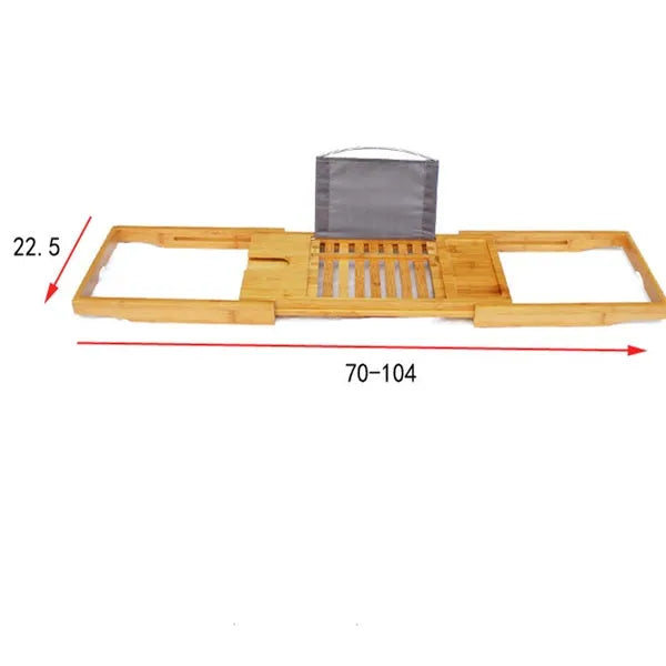 Bamboo bathtub storage frame for bathroom organisation with single-tier desktop design