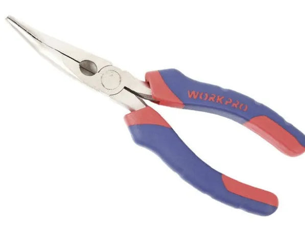 Blue handled curved nose pliers with tapered jaws for precision electronics and jewellery work