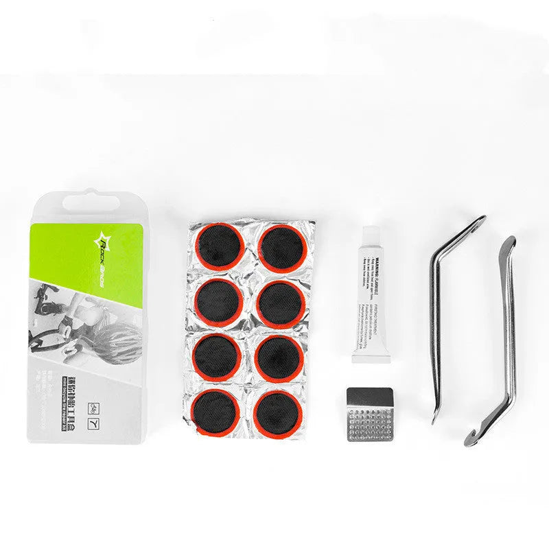 Bicycle tyre repair kit in Portable style placed on upper frame tube of a bicycle