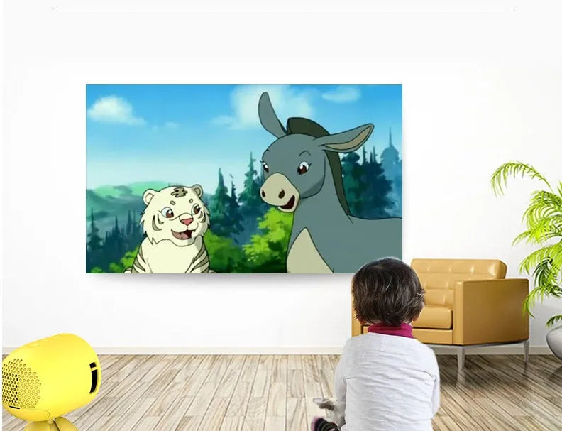 YG220 portable LED projector in yellow or white colour with international plug options