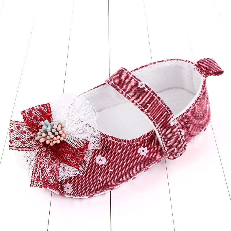 Baby princess soft sole cotton shoes in blue with Velcro fastening for toddlers
