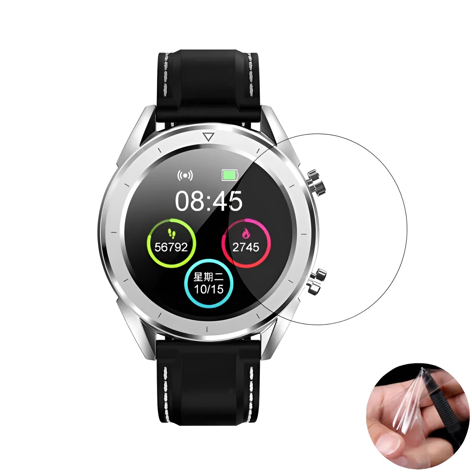 Three transparent tempered glass screen protector films for Ticwatch2 smartwatch on a white background.