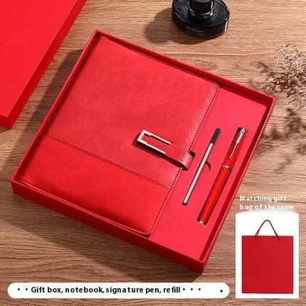 A5 soft PU leather business notebook in brown, black, green, red, or blue with gift box option