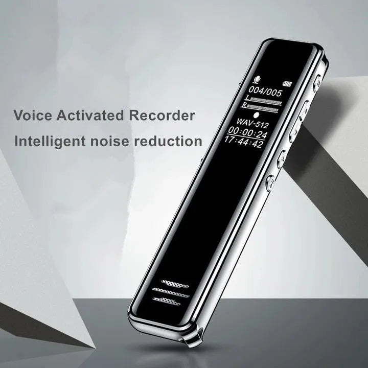 Black noise reduction recording pen with LCD screen, 108mm length, zinc alloy body