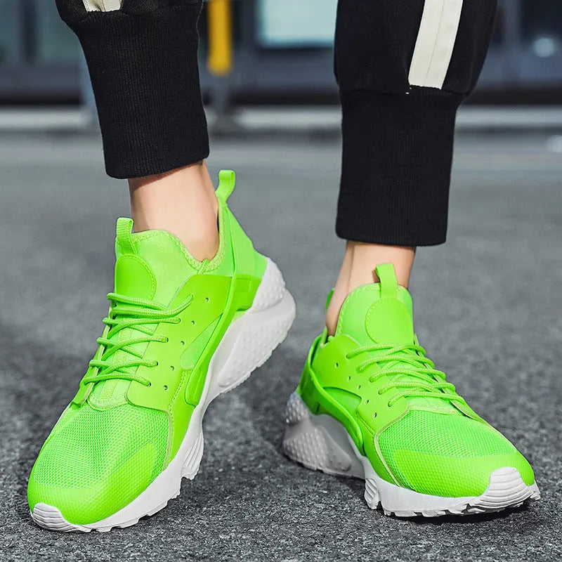 Men's fluorescent red mesh casual low-top shoes with cross shoulder straps and flat sole