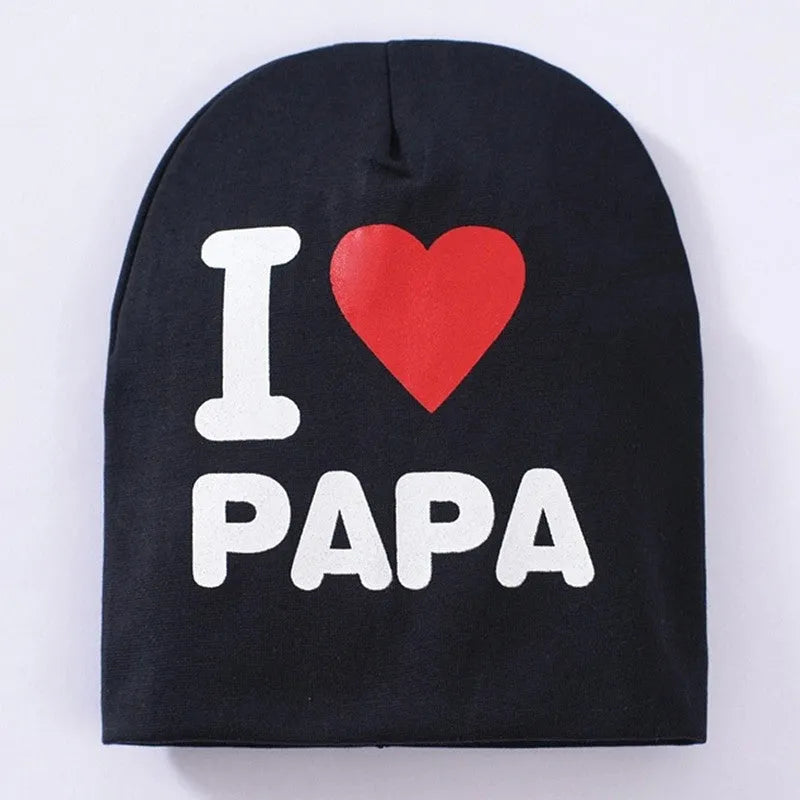 Cotton baby hat with Love Mama embroidery in grey colour for infant autumn winter wear