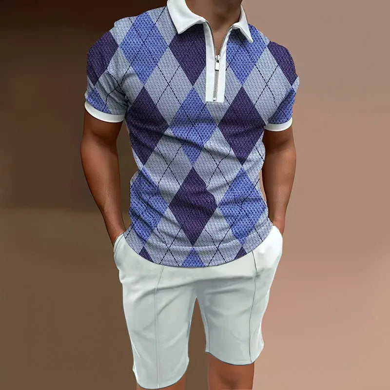 Men's casual printed short-sleeve top and matching shorts set in a colour option.