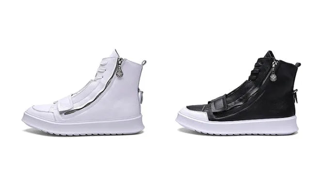 Men's black PU leather ankle boot in high-top sneaker style for winter.
