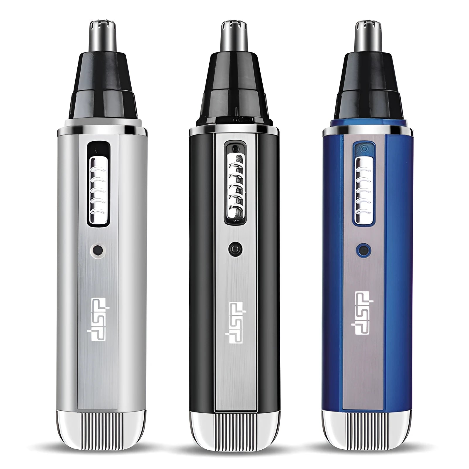 Blue electric shaver and trimmer for facial grooming with multiple trimming functions