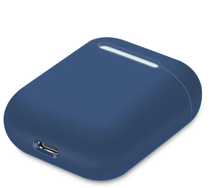 Split-shell silicone protective case for Apple AirPods charging box in a selection of colours on a plain background.
