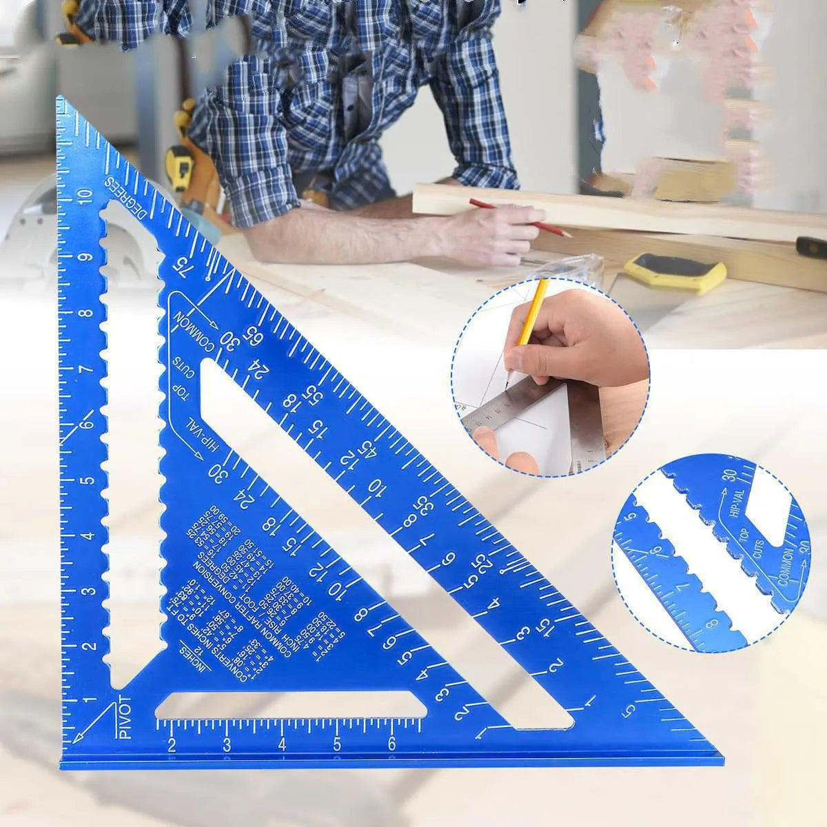 7-inch aluminum alloy woodworking measuring square with 90-degree angle and measurement markings